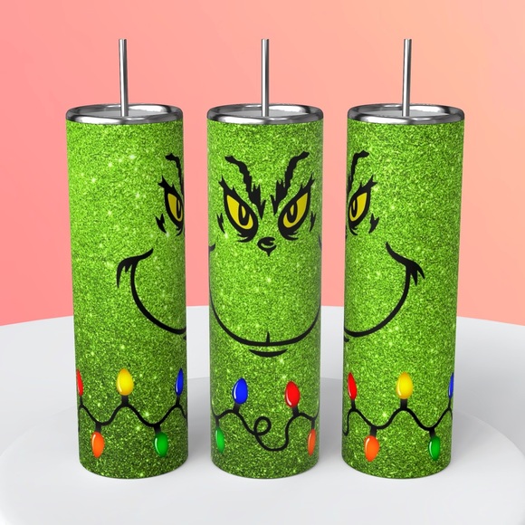 Other - The grinch sparkly Christmas lights tumbler- Homemade sublimation